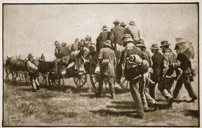 Algunos de los compañeros de prisión de Cronje en su camino hacia el Cabo, ilustración de 